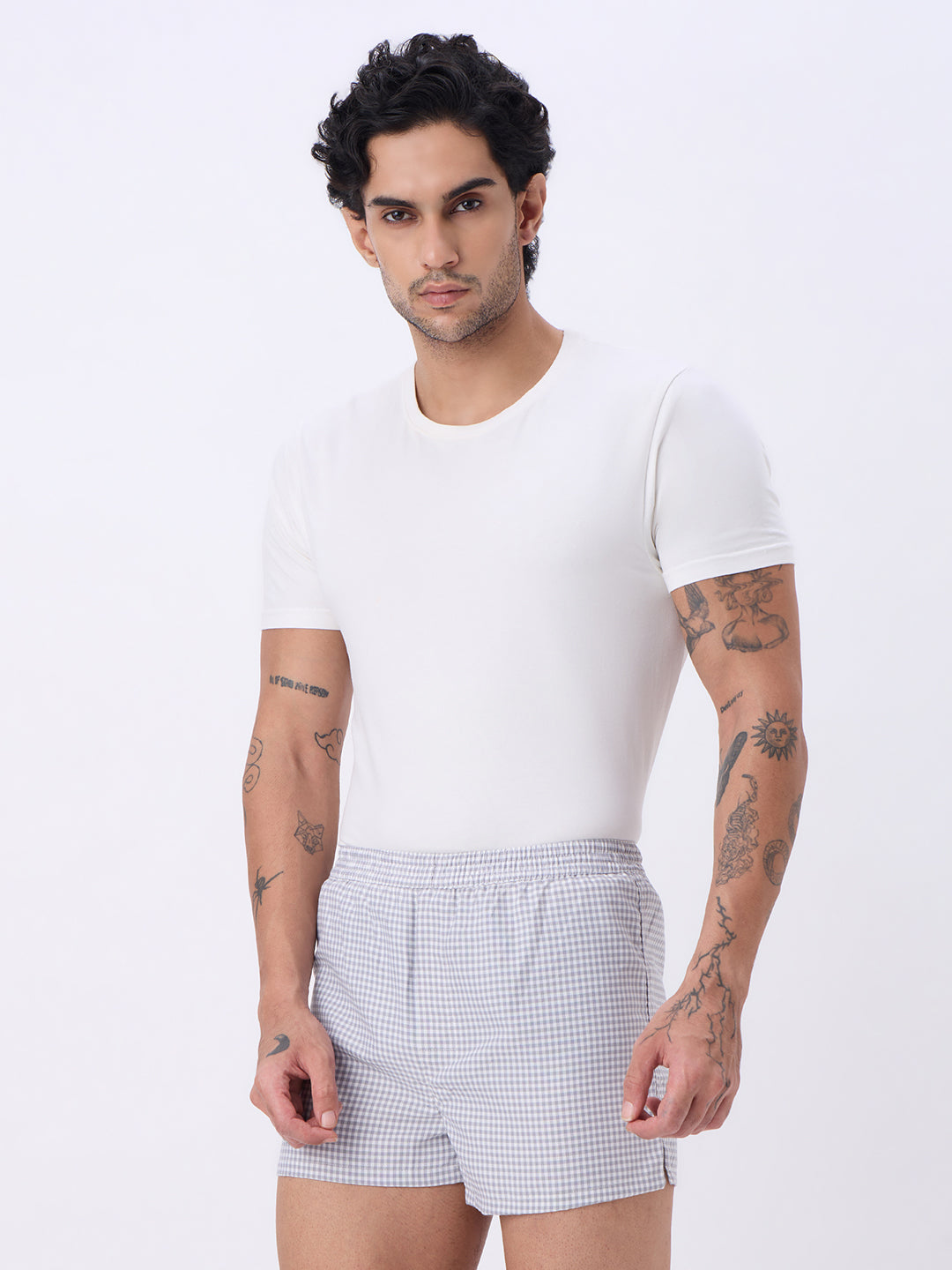 Grey & Peach Mini Checks Boxers