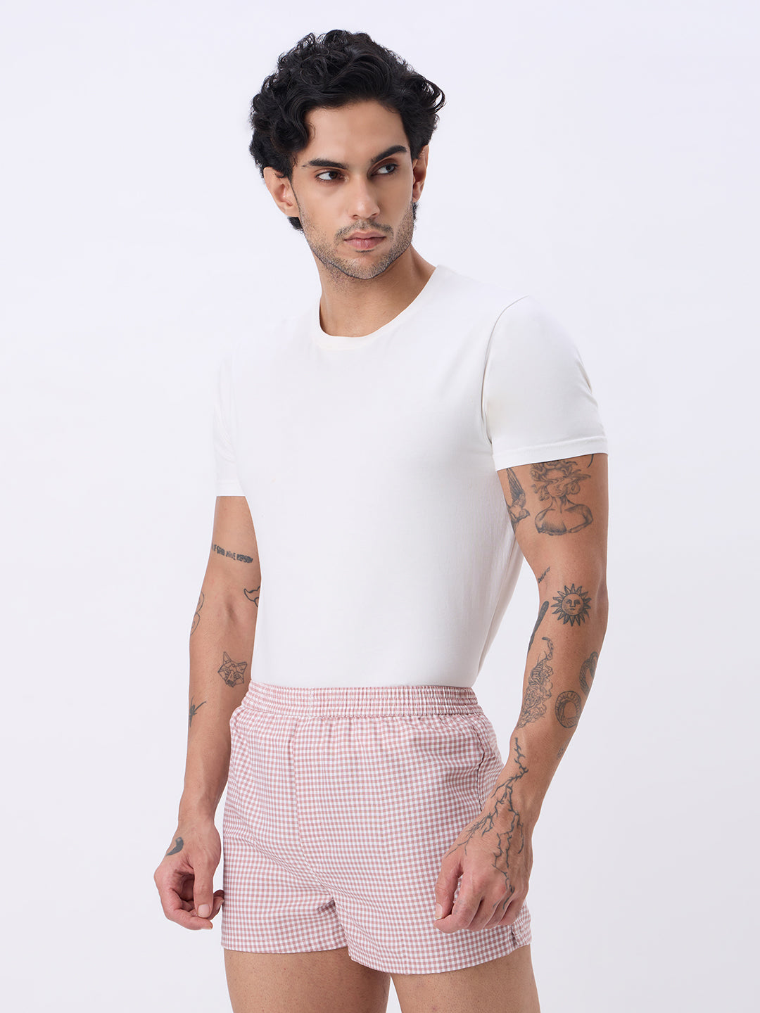 Grey & Peach Mini Checks Boxers