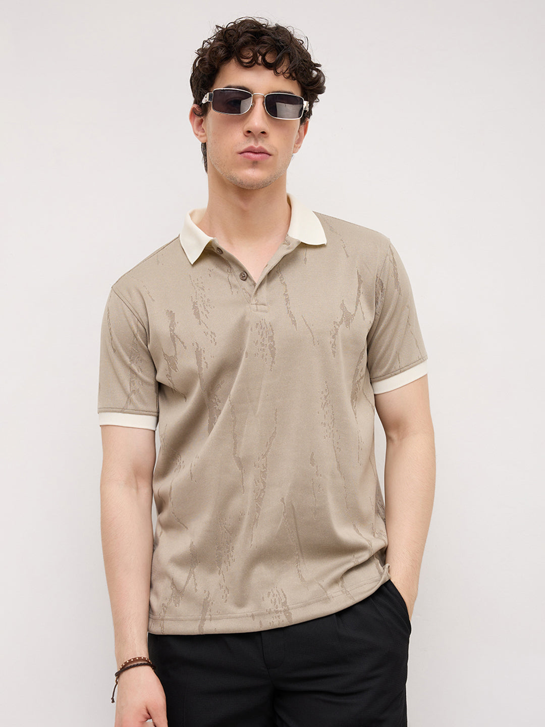 Classic Grey Textured Contrast Polo Knit T-Shirt