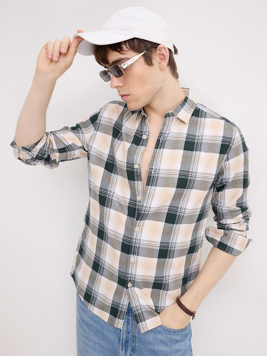 Hunter Green Refined Casual Checks Shirt