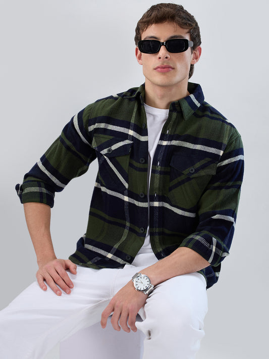 Olive & Black Checked Flannel Overshirt