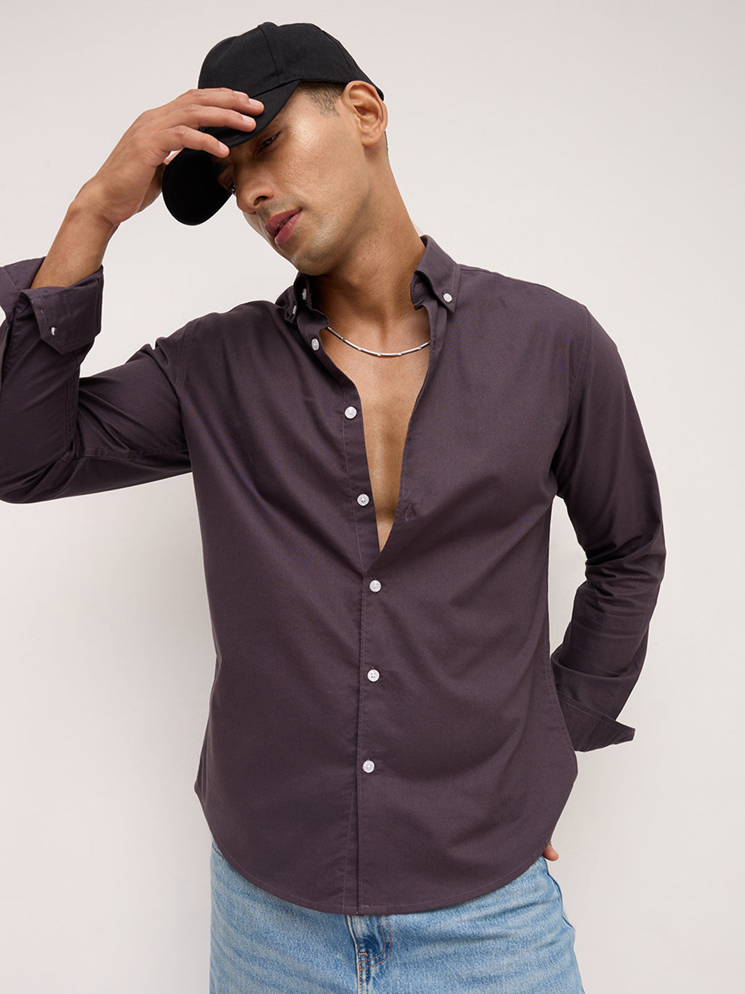 Elegant Pruple Button-Down Collar Oxford Shirt