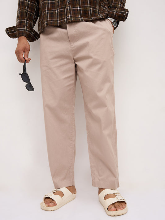Solid Sand Beige Tapered Trousers