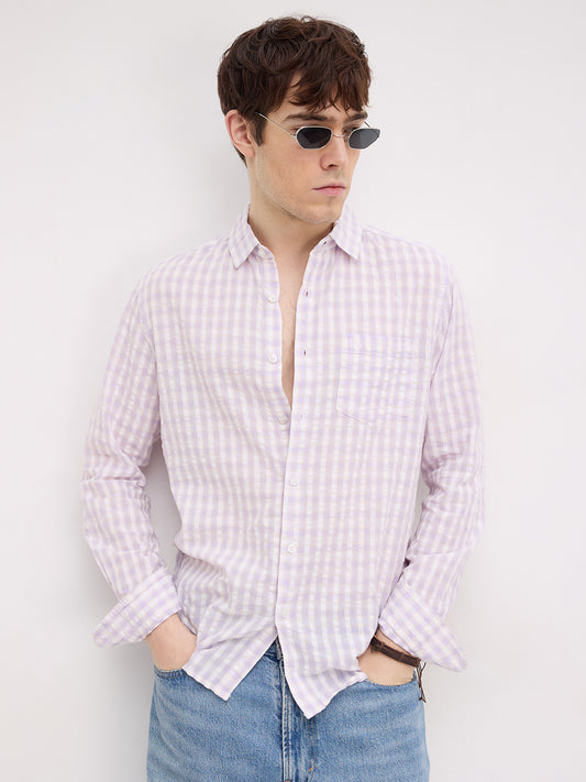 Muted Lilac Shadow Check Calm Aesthetic Shirt