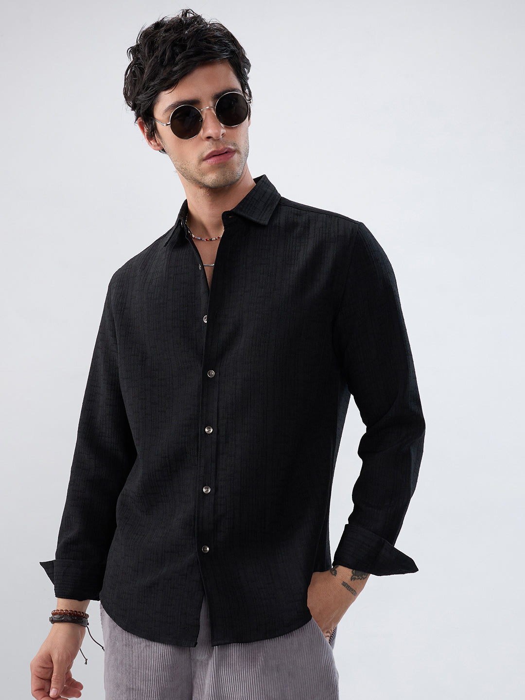 Timeless Black Subtle Textured Everyday Shirt