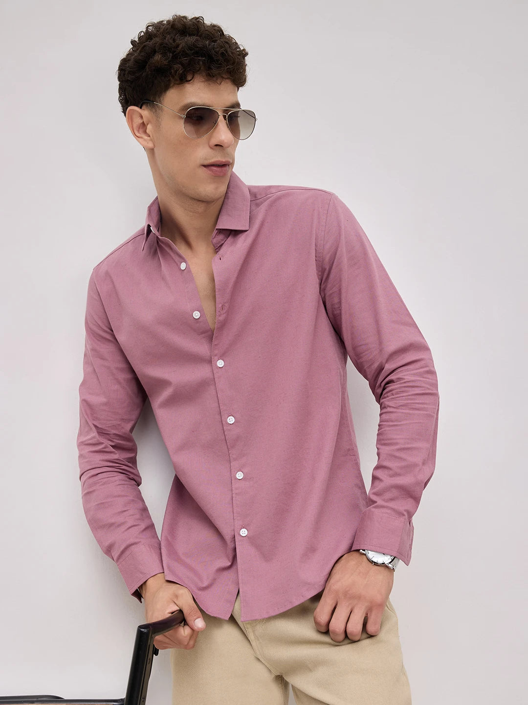 Luxe Mauve Linen Blend Shirt
