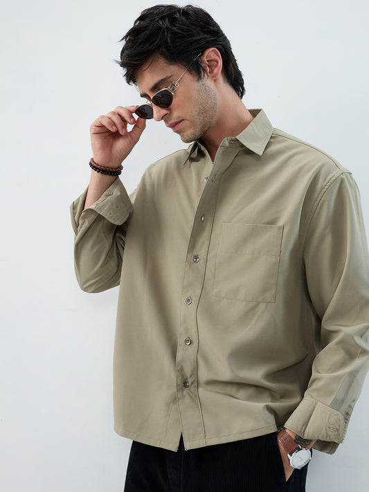 Refined Olive Mist Soft-Weave Boxy Fit Crop Shirt