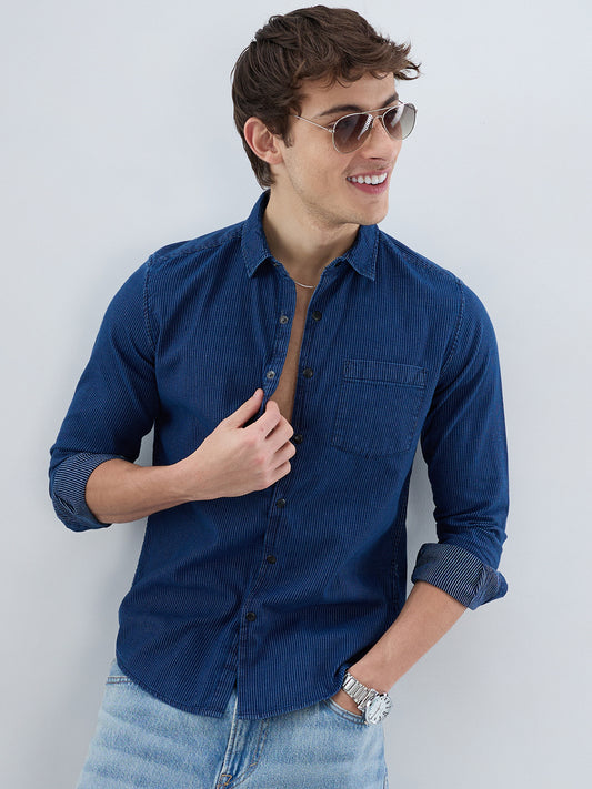 Soigné Navy Pinstripe Denim Shirt