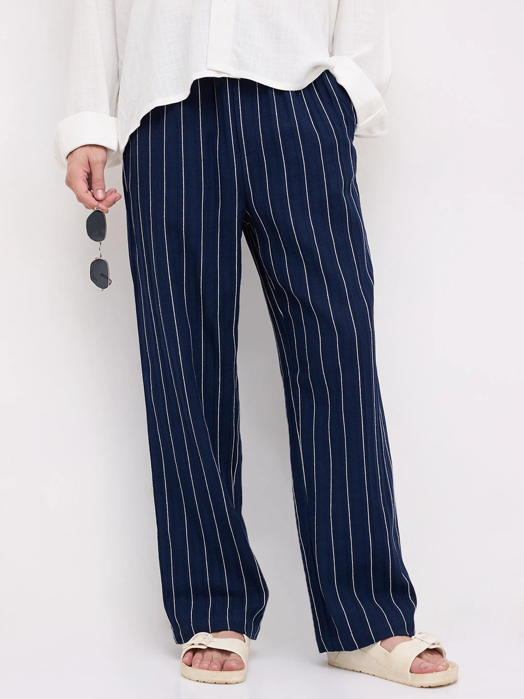 Finesse Navy Straight Fit Trousers