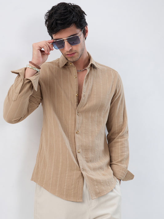 Tuscan Tan Double Cloth Luxe Striped Shirt