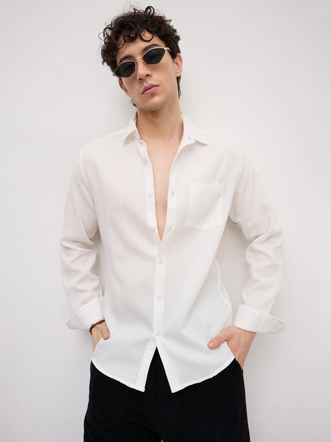 White Micro Willow Textured Shirt