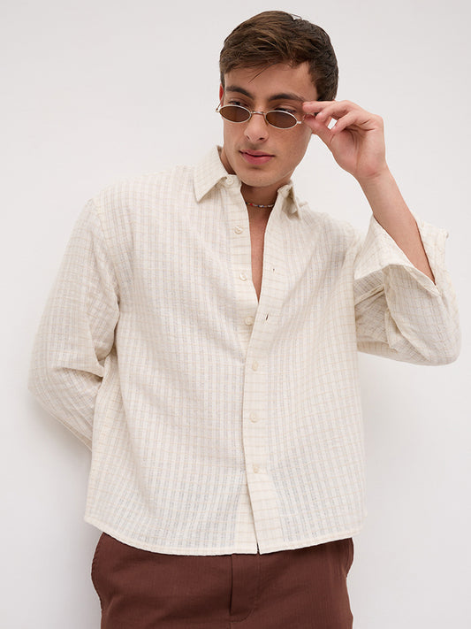Dessert Loom Sheer Checks Boxy Fit Crop Shirt