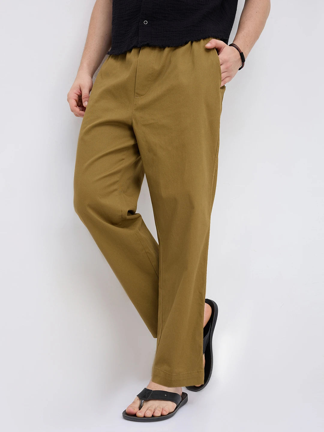 Solid Copper Brown Tapered Trousers