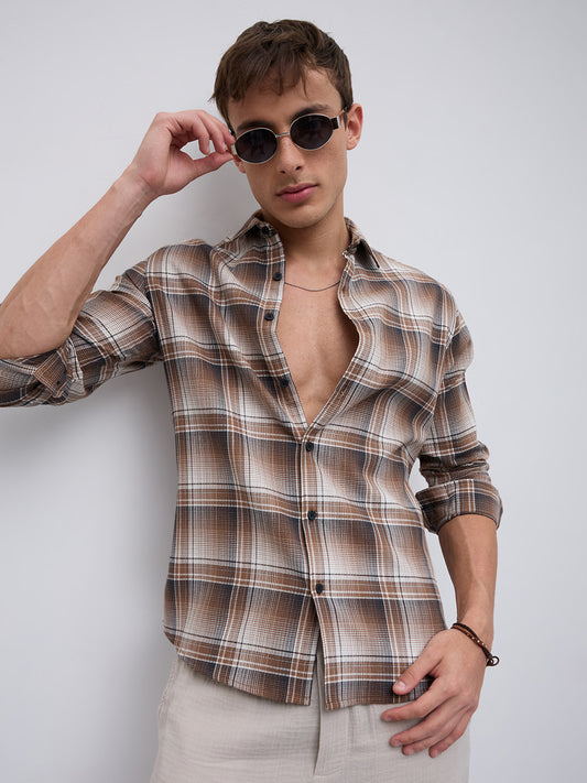 Heritage Brown & Beige Plaid Checks Shirt