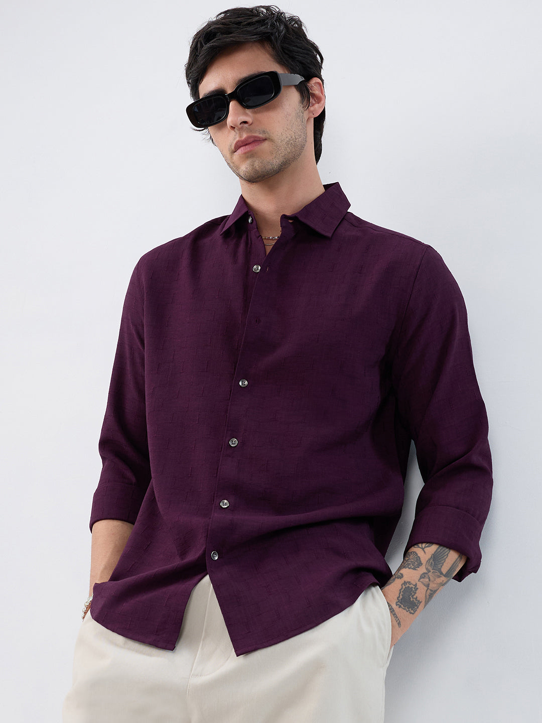 Wine Minimal Textured Everyday Shirt