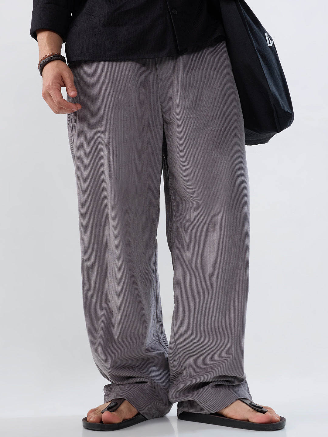 Premium Grey Corduroy Straight-Fit Trousers