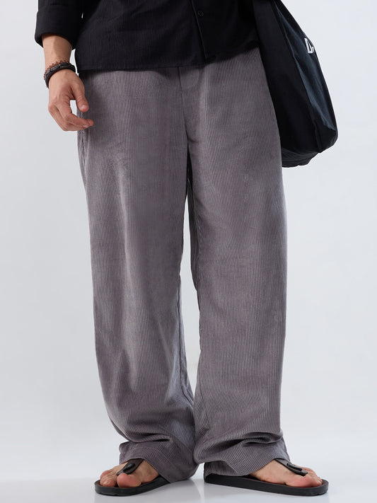 Premium Grey Corduroy Straight-Fit Trousers