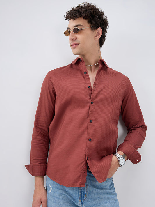 Brick Red Textured Knit Shirt
