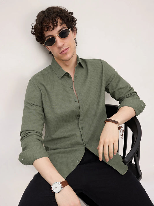 Ornate Olive Micro Textured Shirt