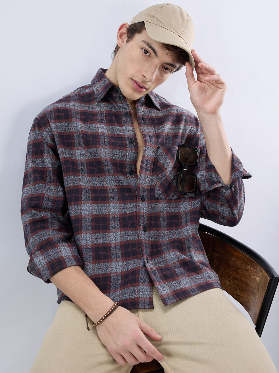 Brown & Black Boxy Fit Crop Flannel