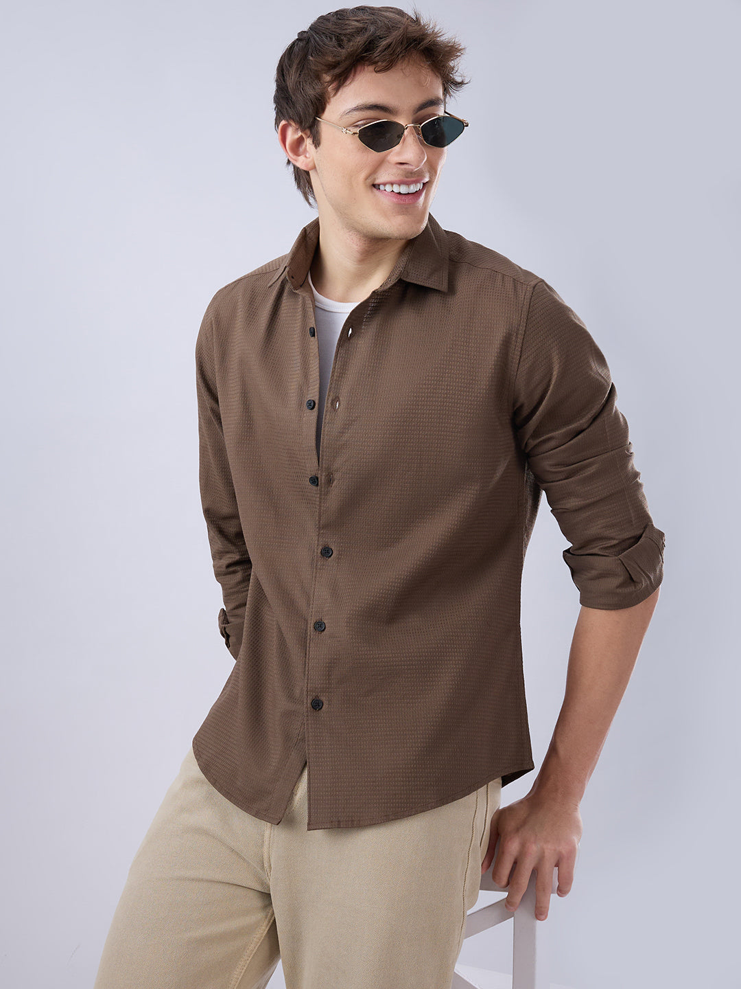 Sepia Brown Textured Shirt