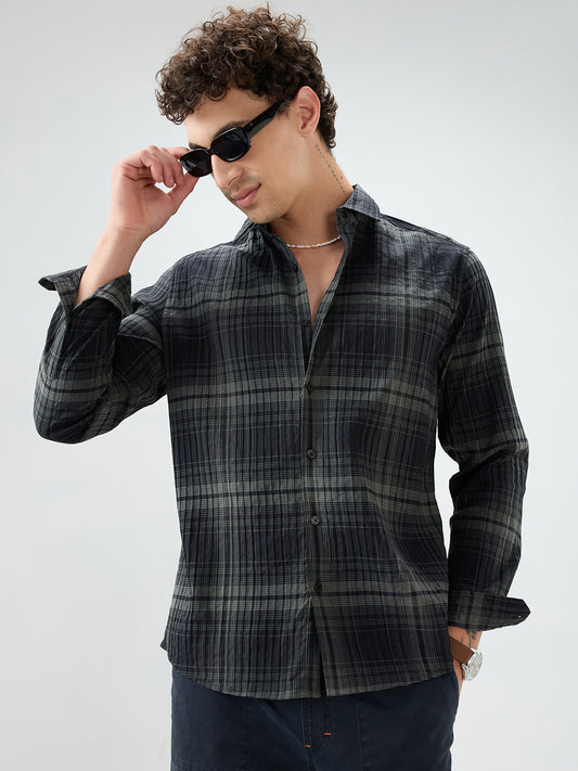 Black & Olive Plaid Checks Textured Shirt