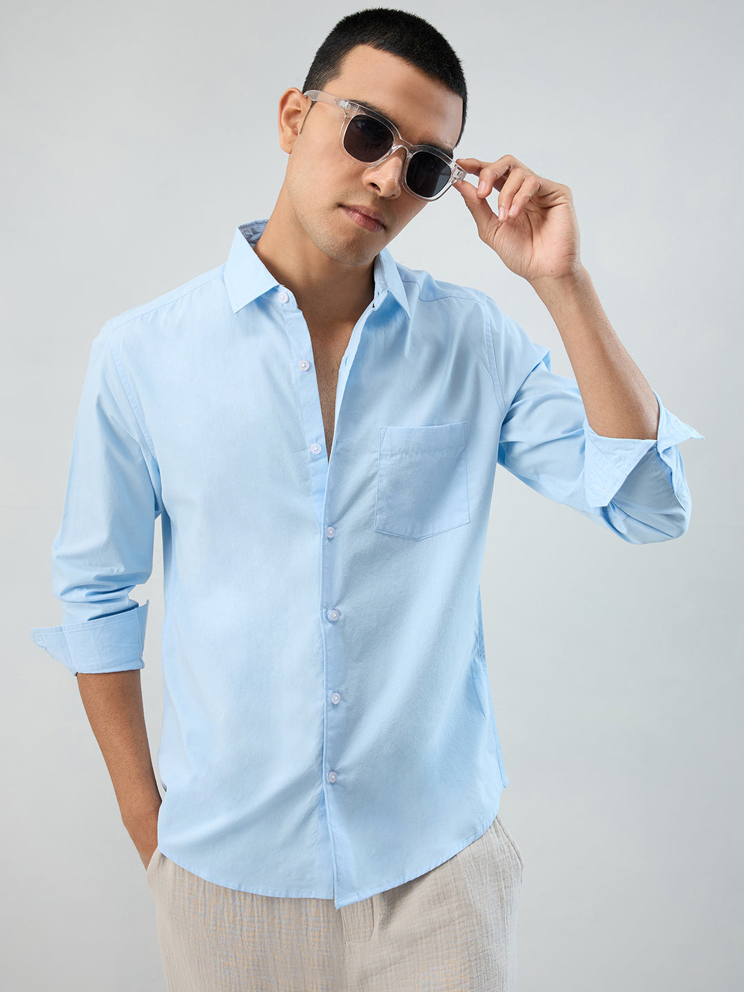 Plush Sky Blue Peach Finish Poplin Shirt