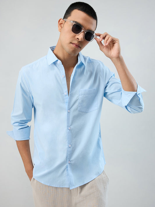 Plush Sky Blue Peach Finish Poplin Shirt
