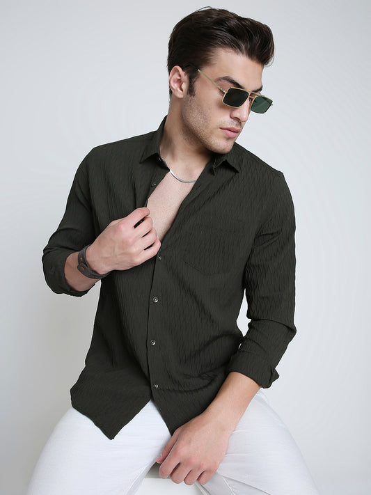 Twilight Olive Self-Design Embossed Shirt