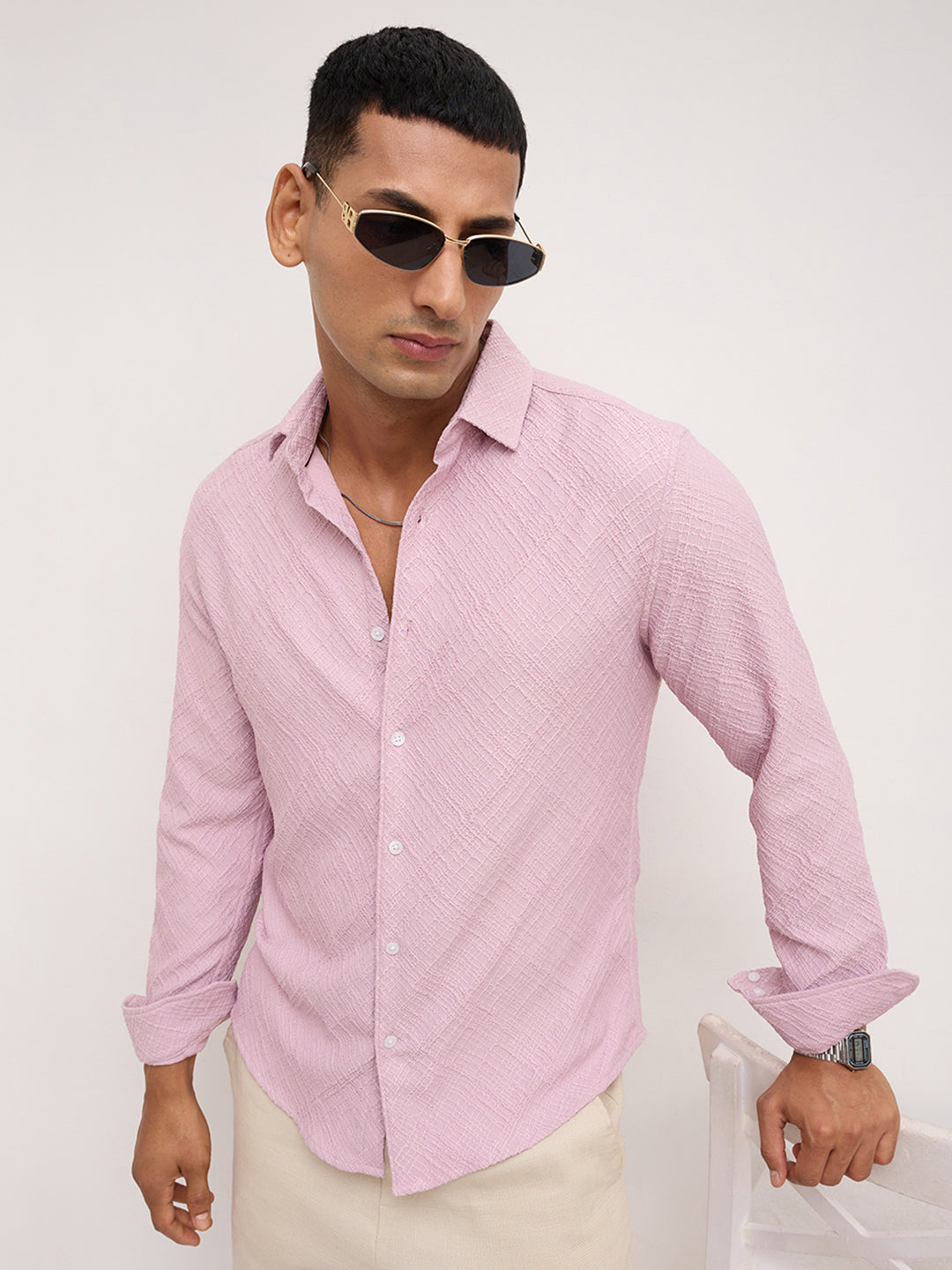 Blush Pink Trellis Weave Textured Shirt