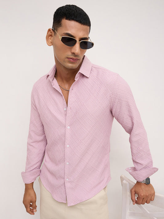 Blush Pink Trellis Weave Textured Shirt
