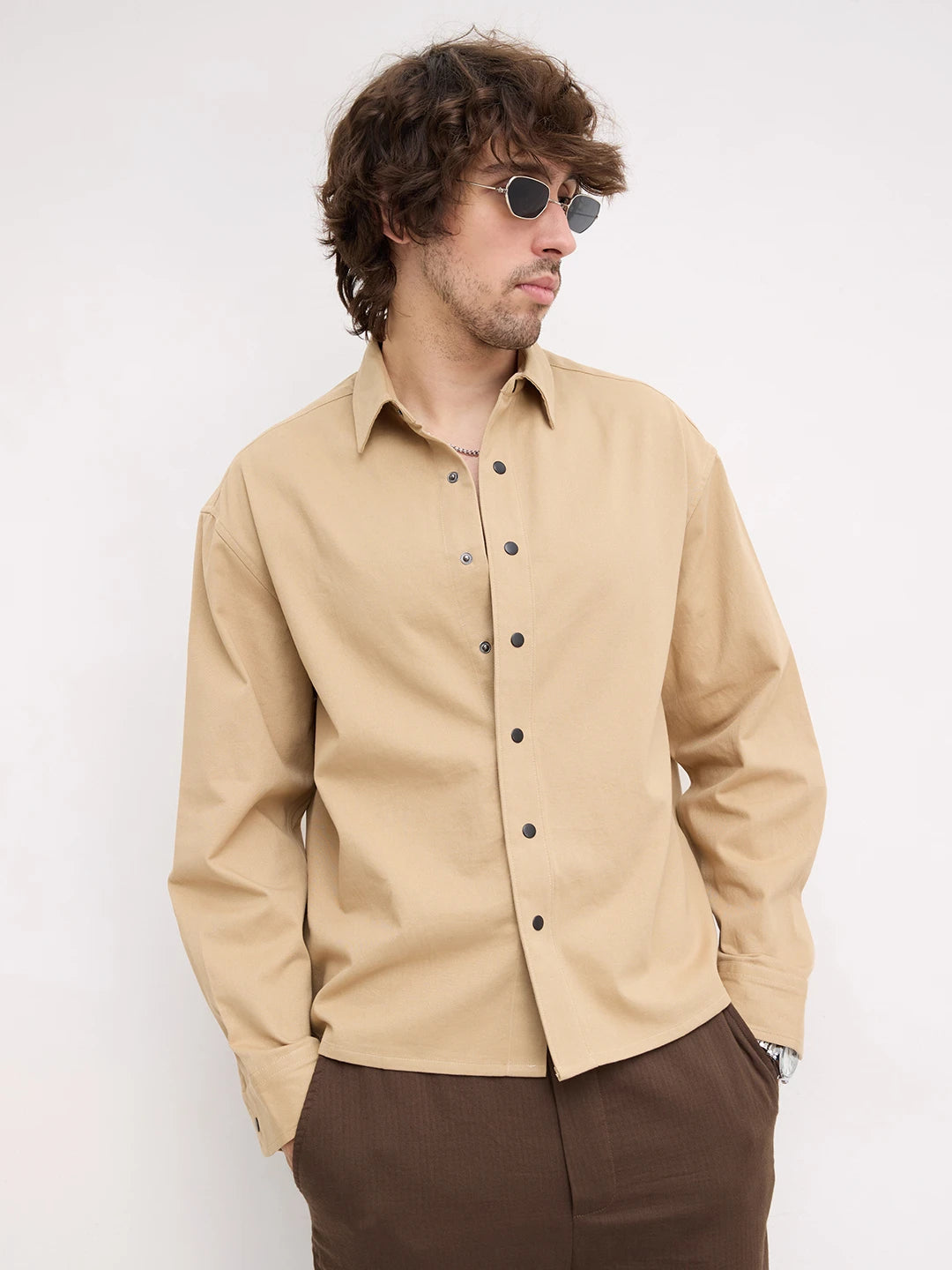 Luxe Soft Khaki Boxy Fit Crop Shirt