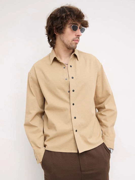 Luxe Soft Khaki Boxy Fit Shirt By Vastrado