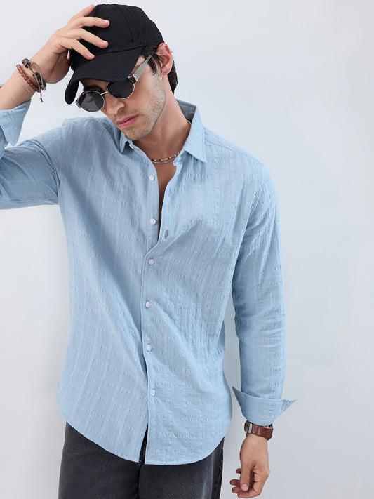 Premium Ice Mist Grid Emboss Double Cloth Shirt