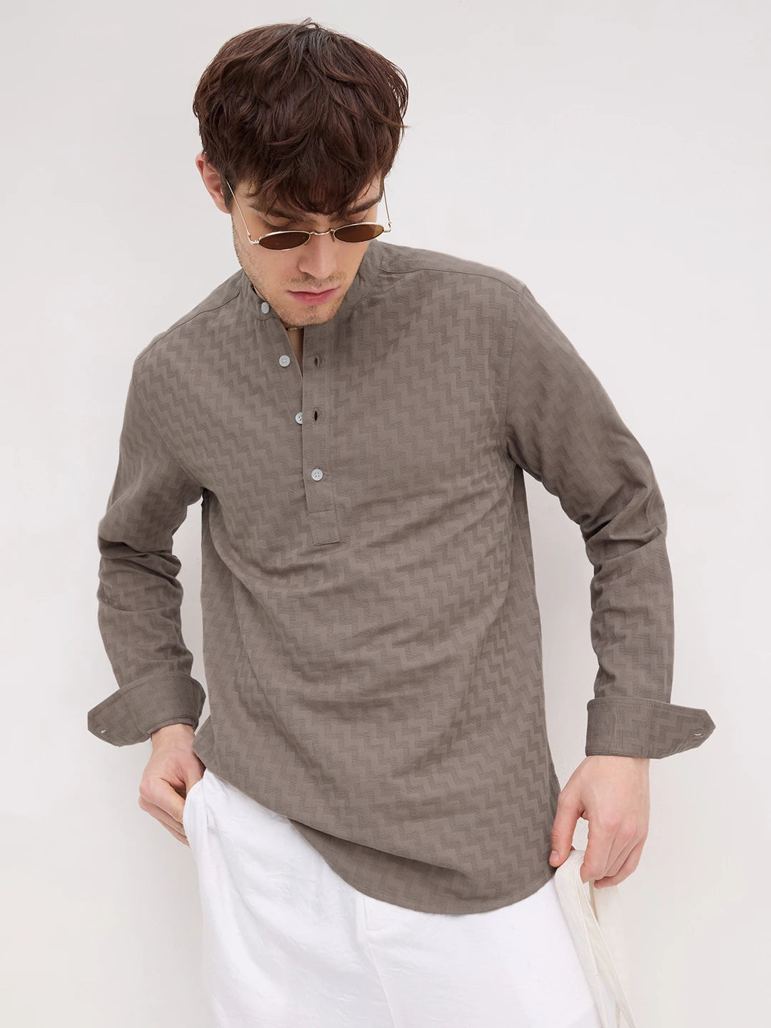 Dessert Taupe Abstrast Maze Textured Kurta