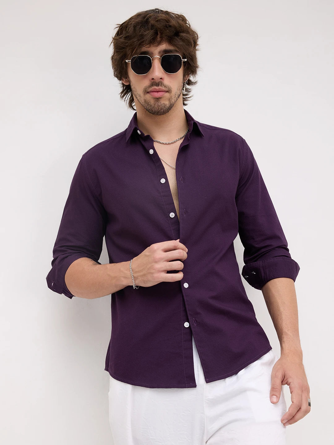 Luxe Plum Dimensional Weave Shirt