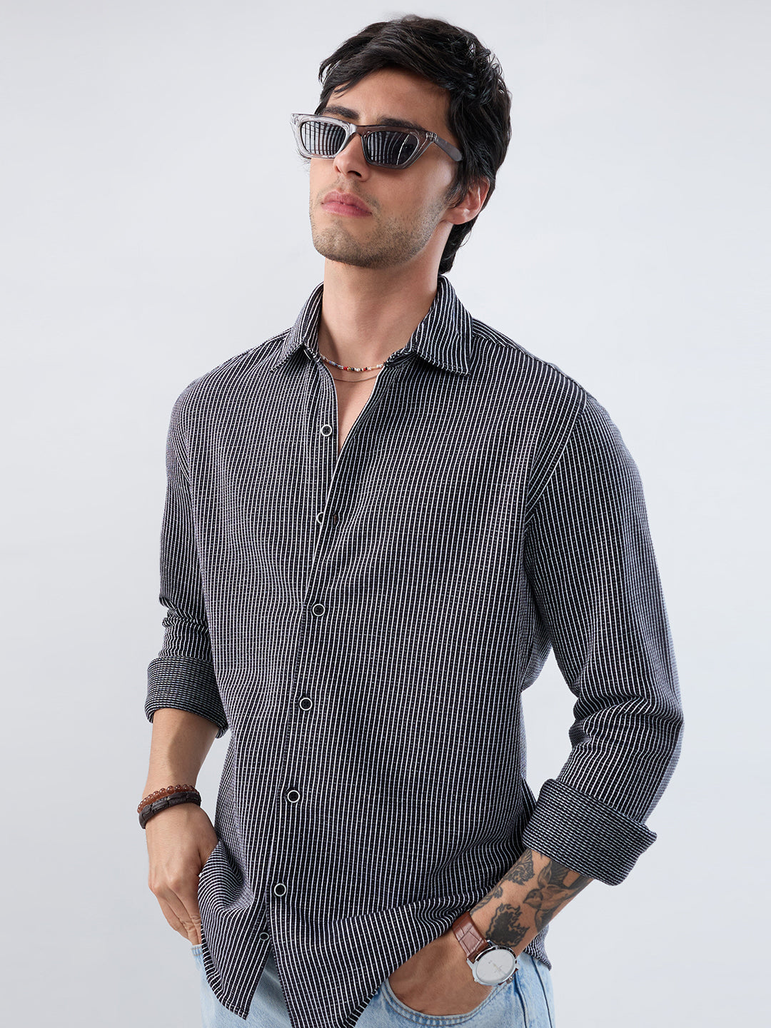 Monochrome Grid Knitted Everyday Shirt