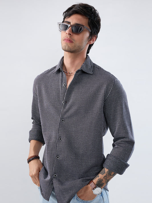 Monochrome Grid Knitted Everyday Shirt