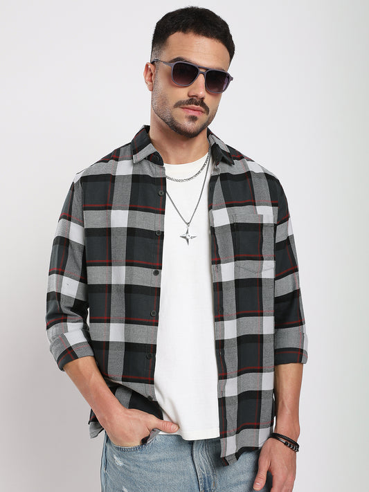 Premium Cotton Urban Grey & Black Plaid Checks Shirt