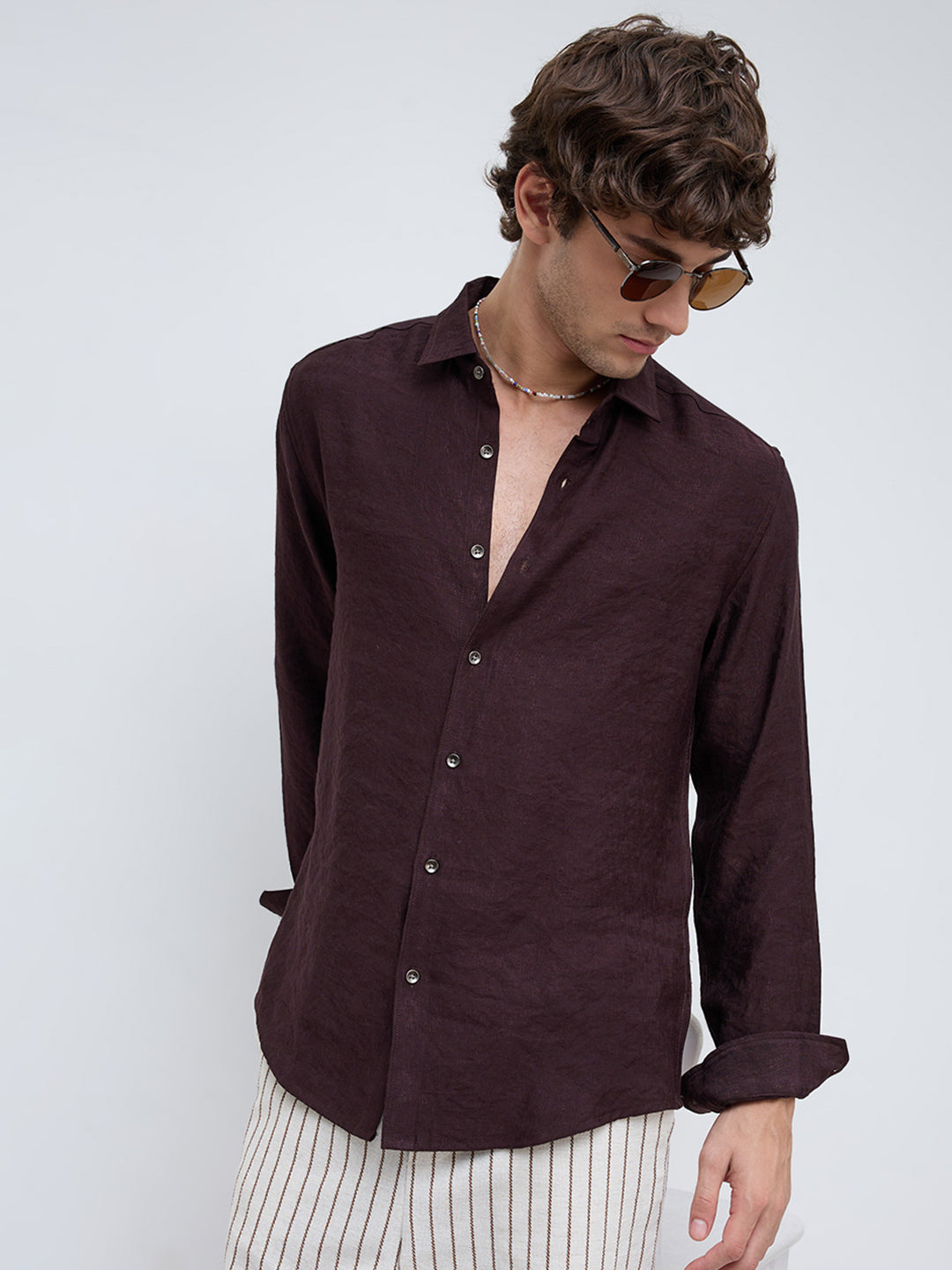 Espresso Brown Fine Textured Crepe Shirt