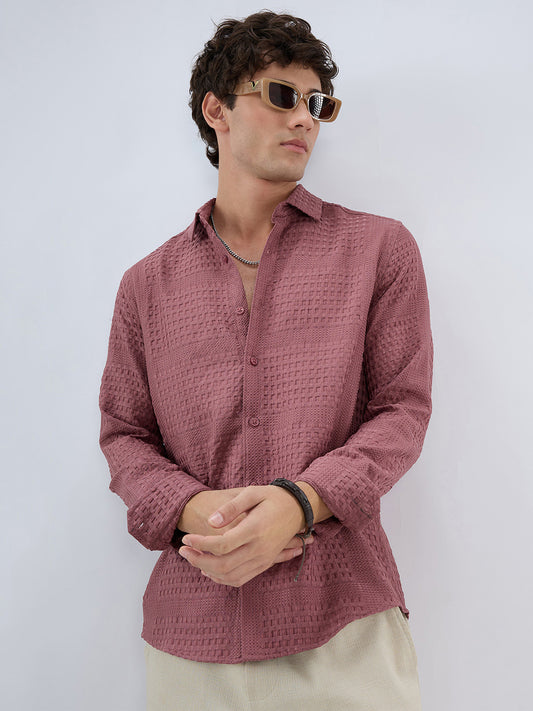 Ornate Turkish Rose Pink Raised Motif Textured Shirt