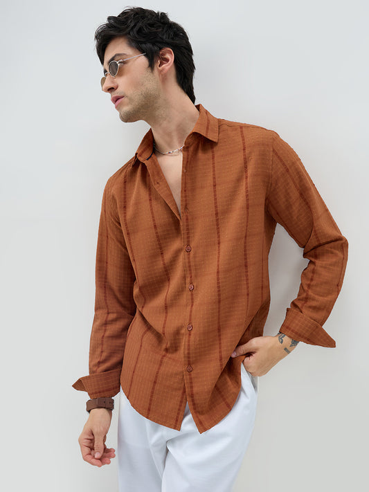 Rust Micro Checks Textured Shirt
