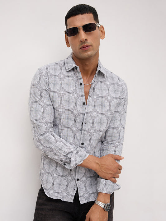 White Glitch Micro Check Matrix Everyday Shirt