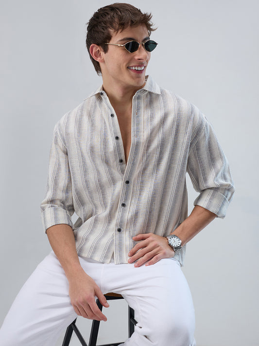 White & Grey Striped Precision-Weave Shirt