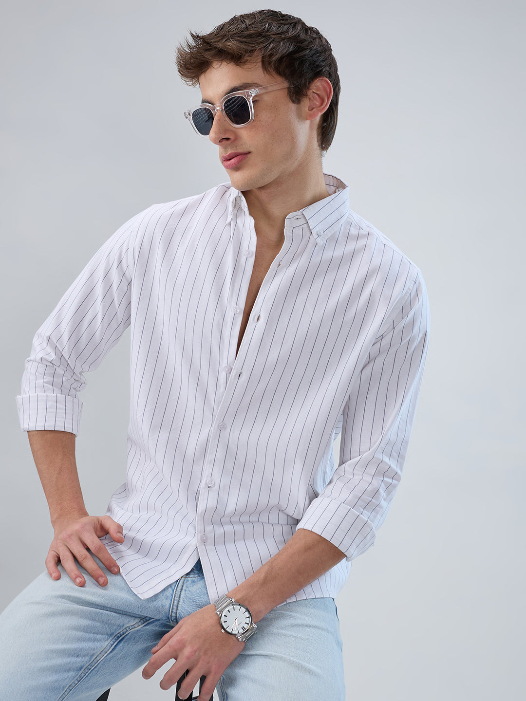 White Oxford PinStripe Button-Down Collar Shirt