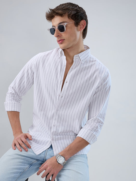 White Oxford PinStripe Button-Down Collar Shirt