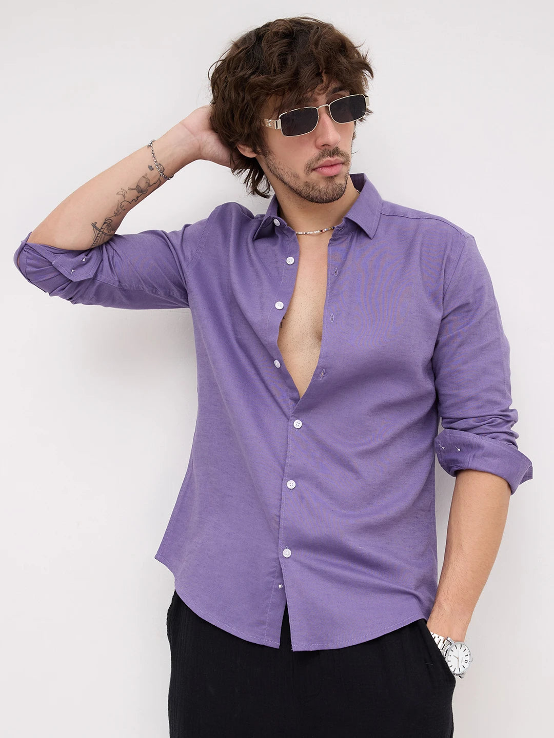 Rich Grape Purple Linen Blend Shirt