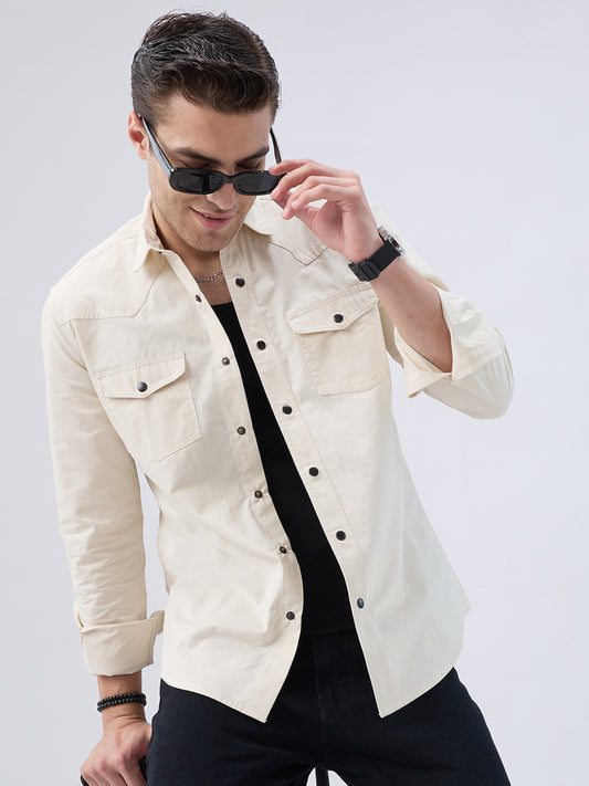 Vintage Cream Voyager Twin Flap Pocket Overshirt