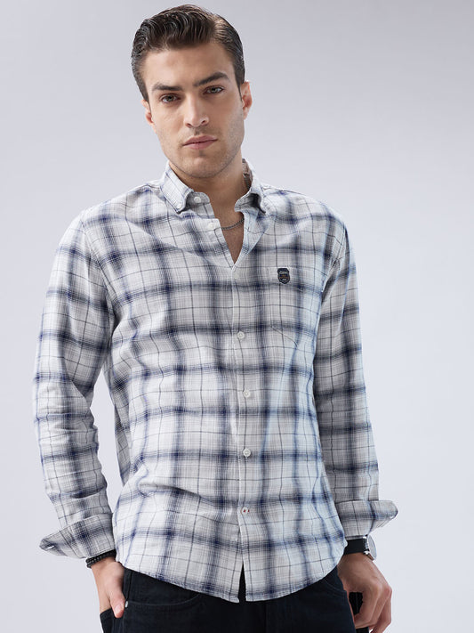 Monochrome Plaid Checks Button-Down Collar Shirt