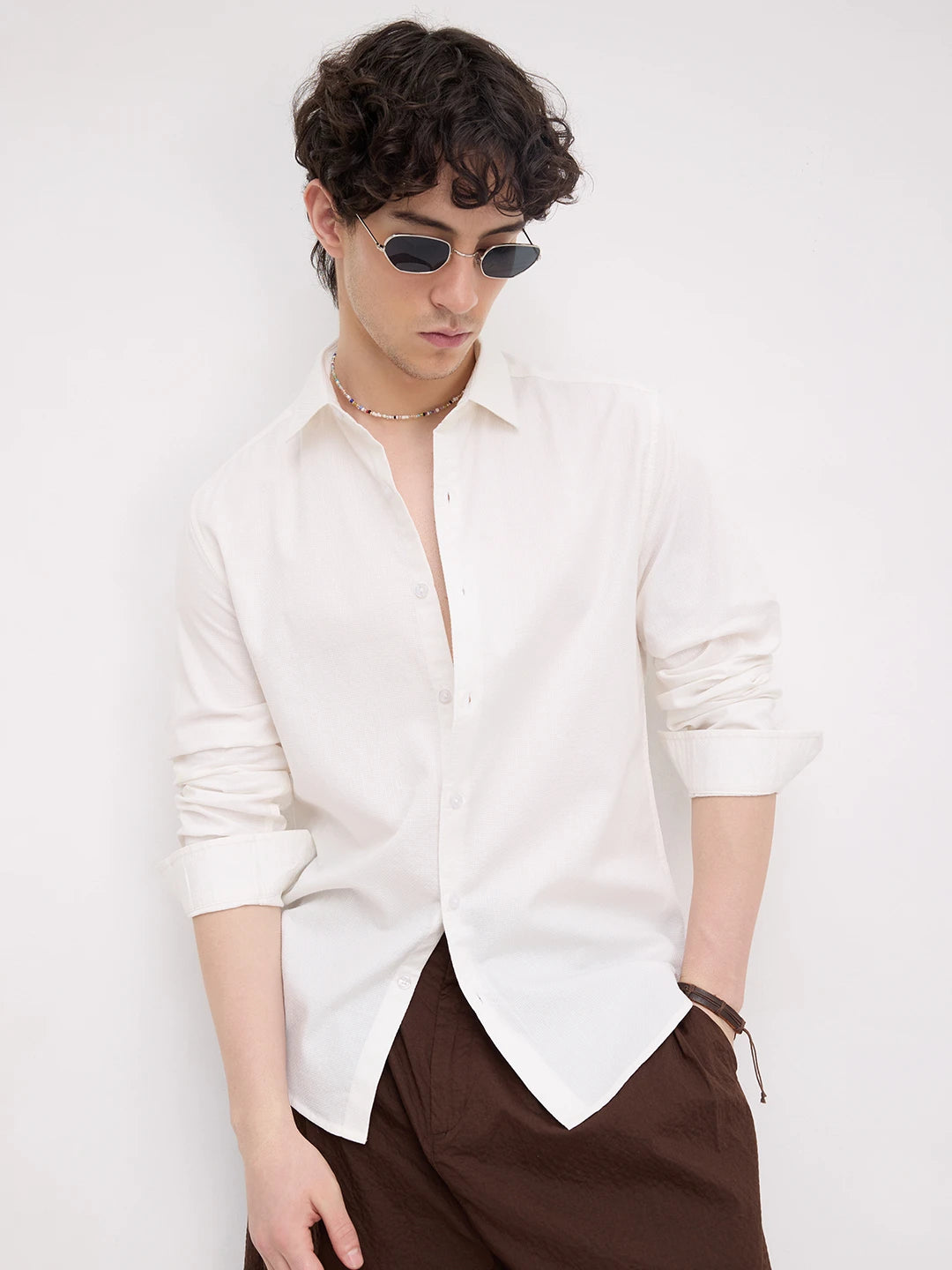 Luxe White Basket Weave Shirt